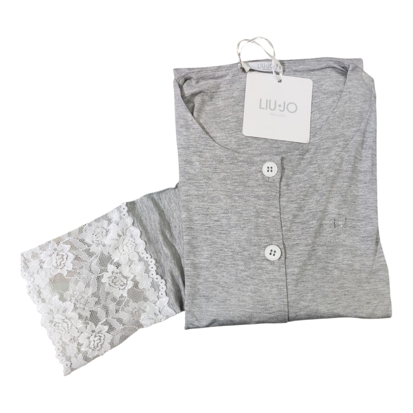 Camicia Donna Estiva DL0121 Liu Jo aperta avanti con bottoni, manica a 3/4 e inserti in pizzo