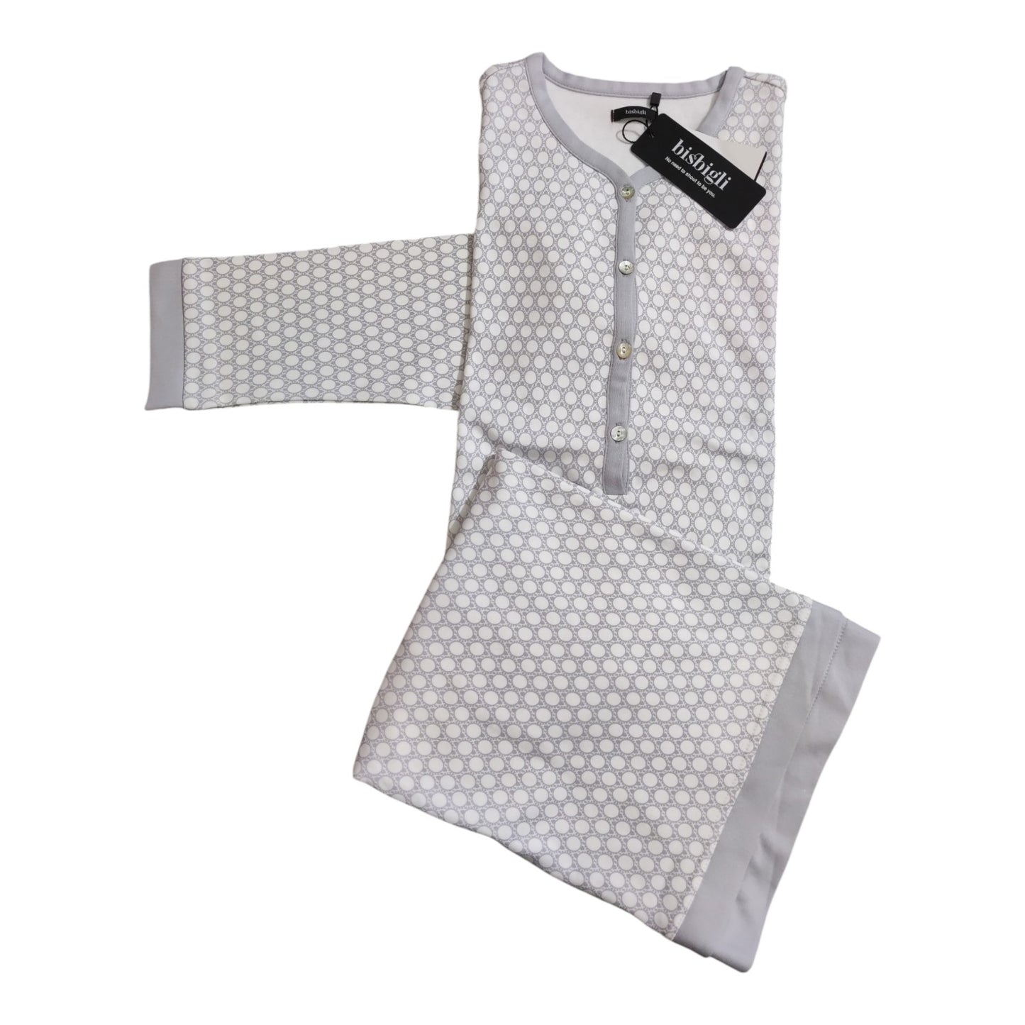 Camicia da Notte Invernale BR292254 Bisbigli da donna in 100% cotone caldo con manica lunga, apertura serafino e stampa geometrica