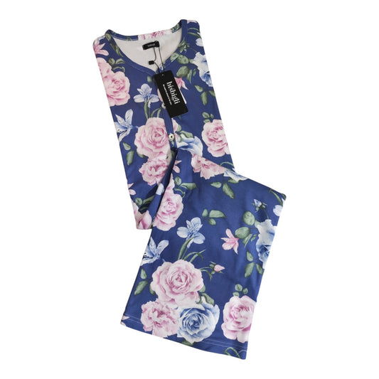Camicia da Notte Invernale BR292250 Bisbigli da donna in 100% cotone caldo con manica lunga, apertura serafino e stampa floreale