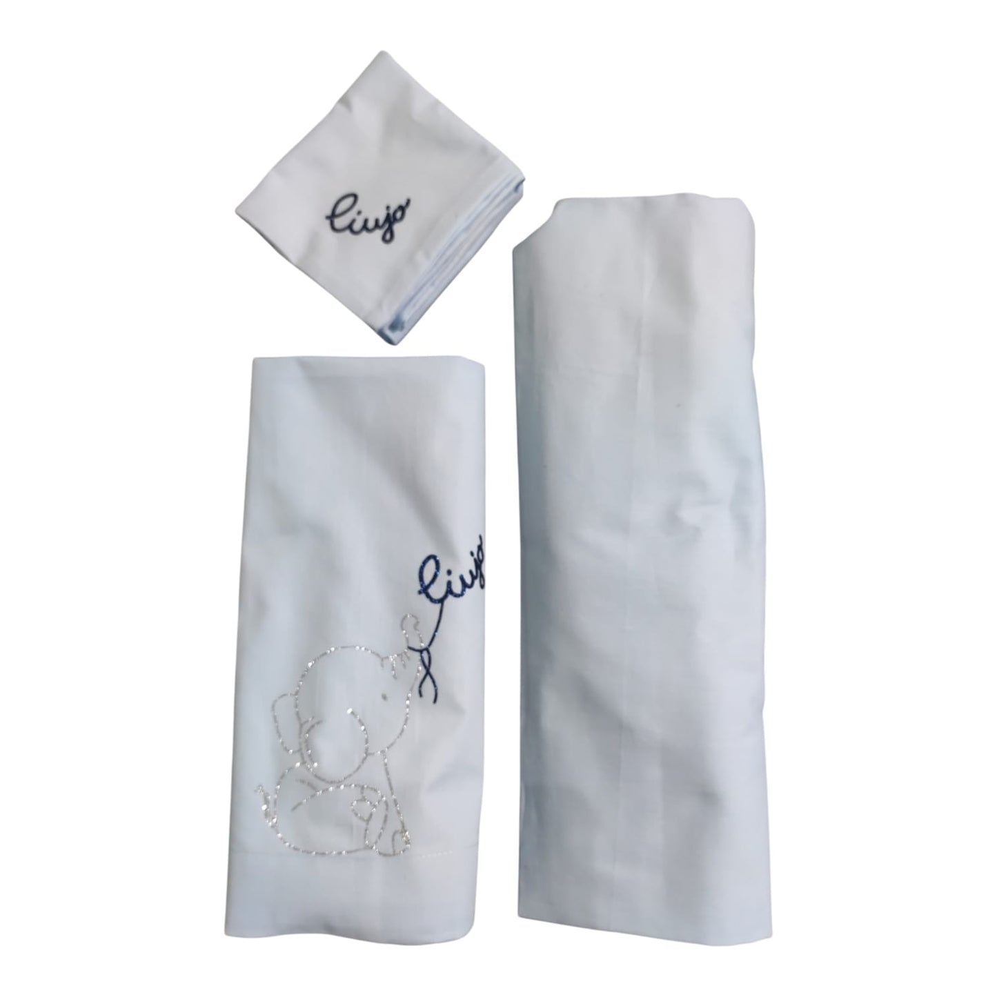Completo lenzuolo culla Elefantino BL660C Liu Jo Baby con ricamo elefantino e logo Liu Jo dal design delicato