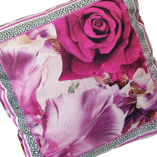 Cuscino arredo 60x60 Rose Galuchat Roberto Cavalli raso lucido elegante design di lusso per salotto e camera
