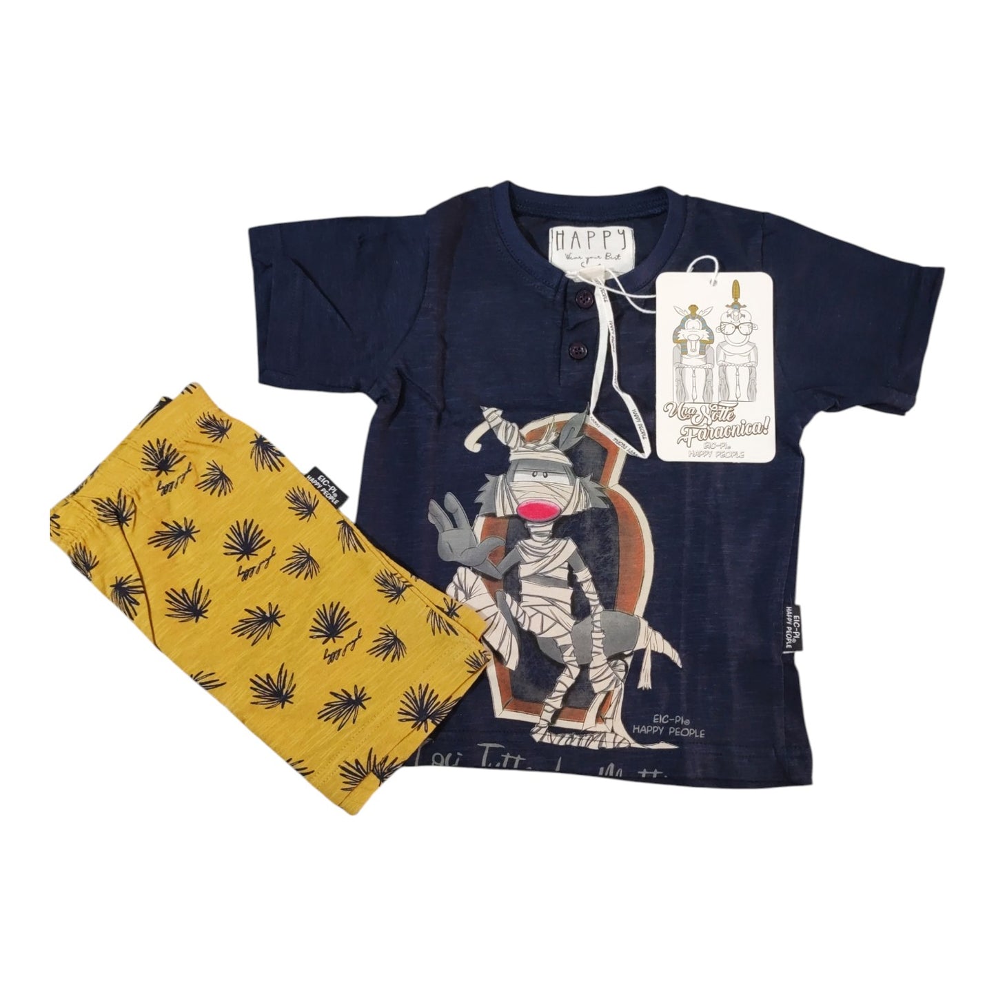Pigiama bambino e ragazzo H4563 Happy People estivo con maglia a manica corta stampata e pantalone corto fantasia coordinato