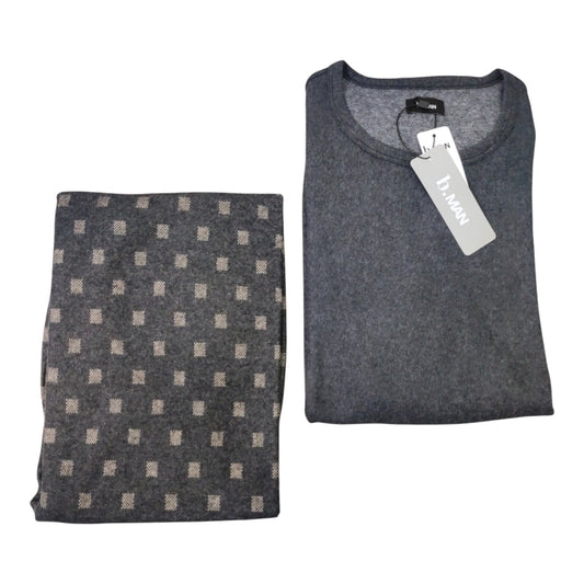 Pigiama Uomo LR877131 B.Man lungo girocollo con polsi e pantalone fantasia disponibile antracite