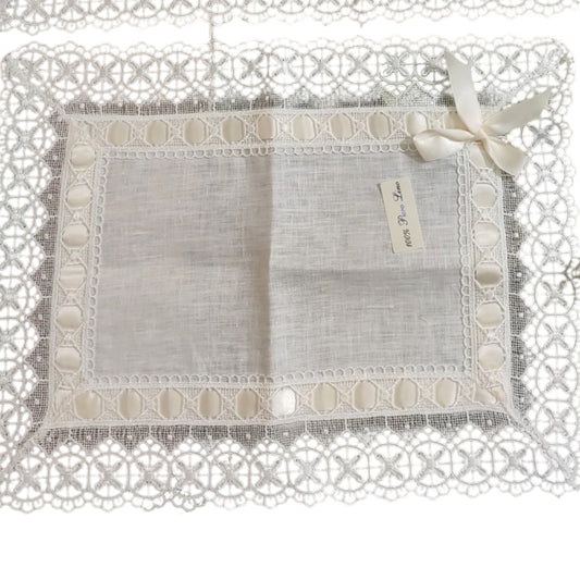 Set Centri 3 Pezzi Krizia PL3601 Battaglia Classico Italiano in 100% puro lino con 1 centro 40x70 e 2 centri 30x40 eleganti e raffinati