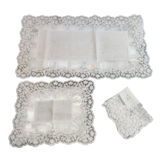 Set Centri 3 Pezzi Georgia PL3212 Battaglia Classico Italiano in tessuto 100% puro lino elegante e raffinato per tavoli e mobili