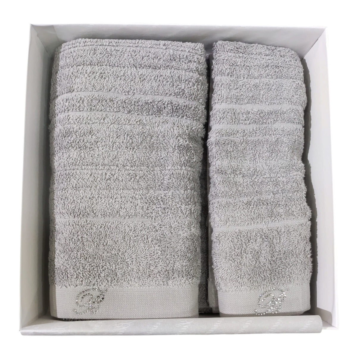 Set asciugamani e ospite Samira Blumarine in tinta unita, 100% cotone jacquard con logo in cristalli