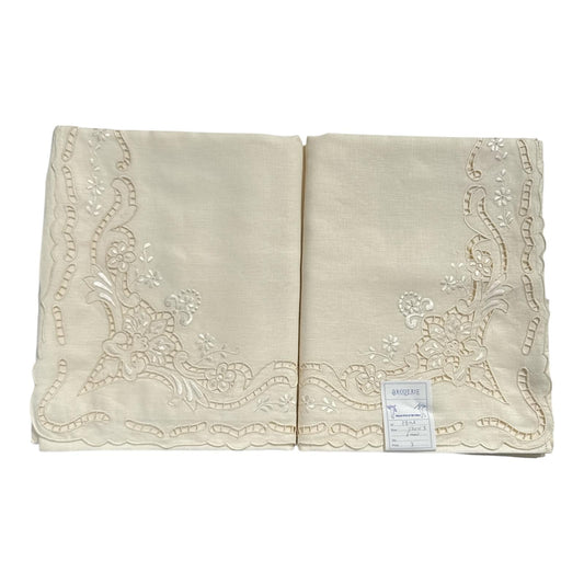 Coppia Lenzuola 2Posti Lino e Intaglio 7801 Broderie