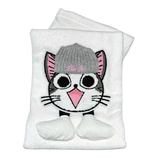 Copertina culla Liu Jo Baby Cat BL693C bianca in morbido coral con gattino applicato