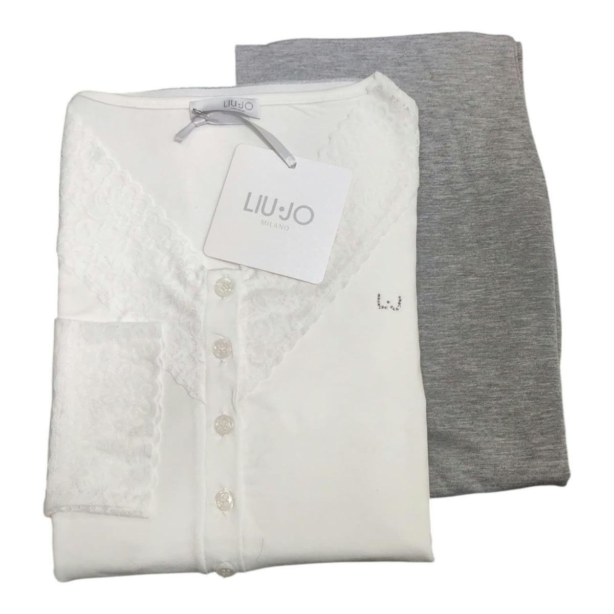 Pigiama donna Liu Jo DL0133 in viscosa con pizzo colore Latte-Perla