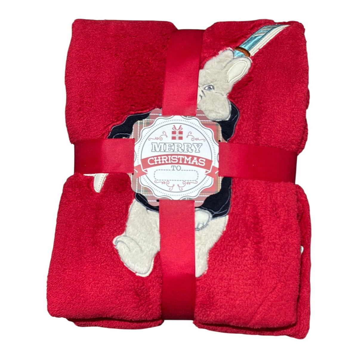 Plaid Maryplaid con coniglietto, nastro e cartellino Merry Christmas