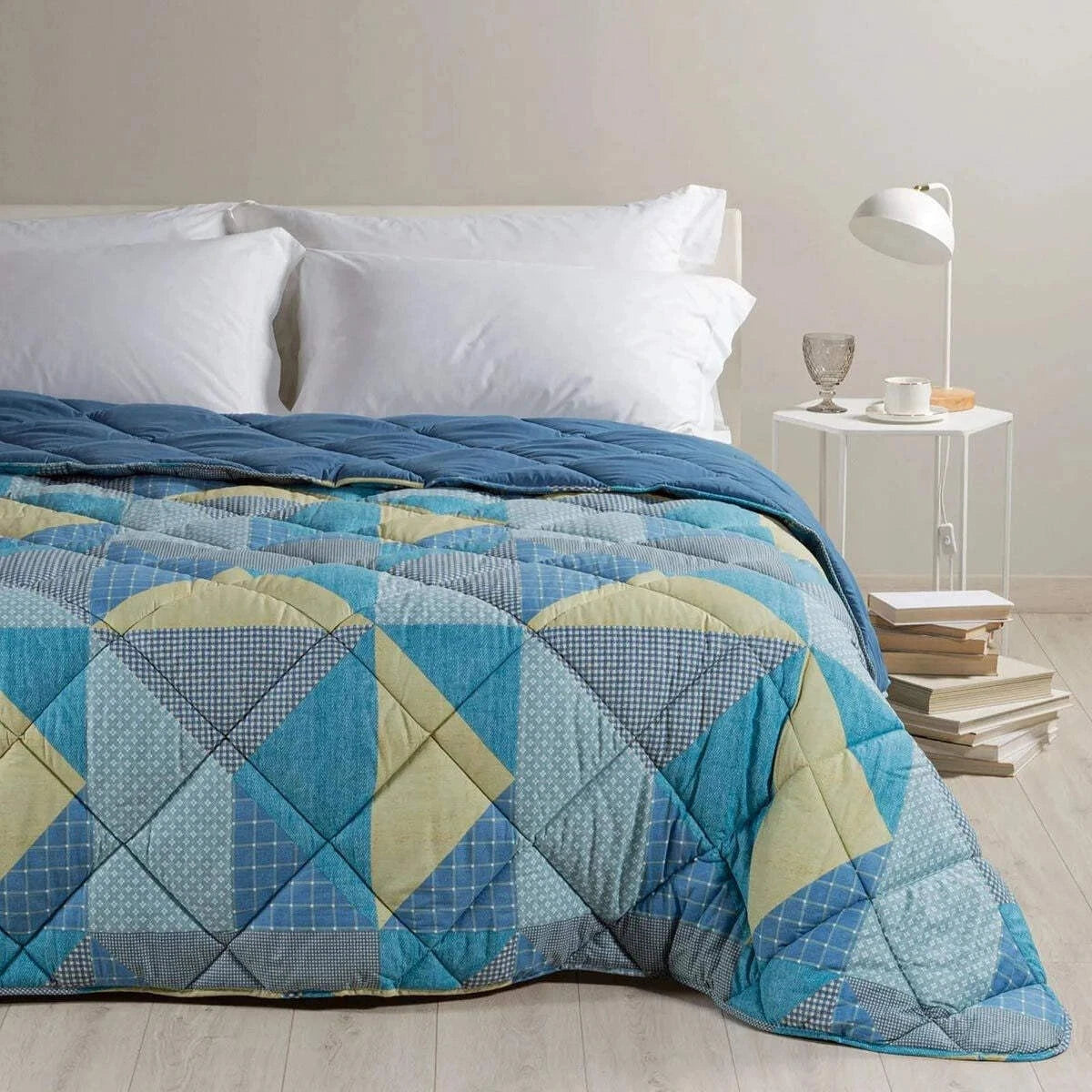 Trapunta Singola in Cotone Denim Blues Caleffi