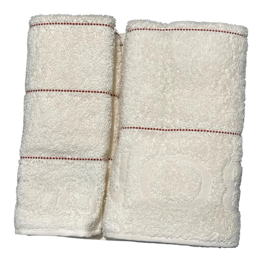 Set 2 asciugamani Borbonese Home Gessato Perla, viso 60x100 cm e ospite 40x60 cm, con logo lavorato nella spugna.