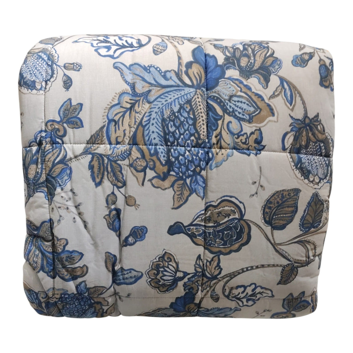Trapunta matrimoniale floreale Ember Blu indaco ripiegata con trapuntatura a quadri