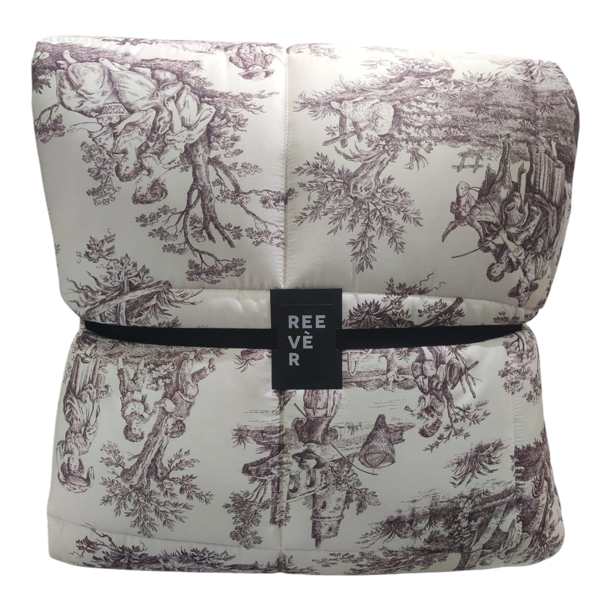 Trapunta matrimoniale Toile de Jouy Borgogna ripiegata, con scene campestri stampate