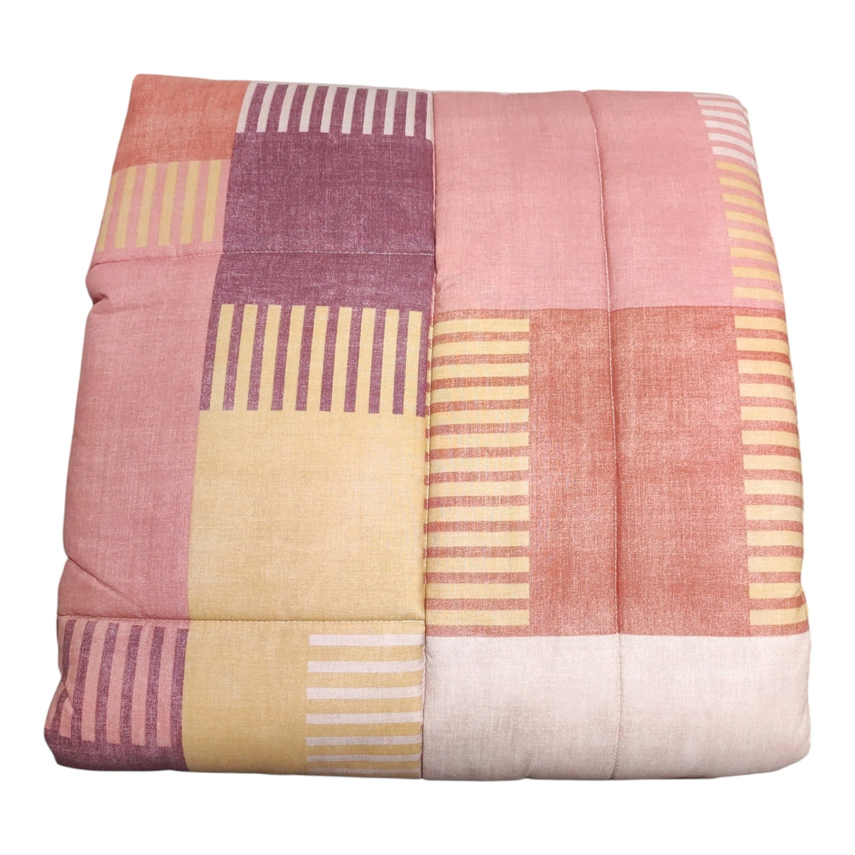 Trapunta singola Parker Riviera arancio ruggine con fantasia a blocchi rosa antico, malva e giallo