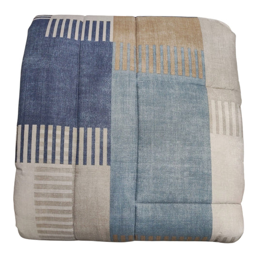 Trapunta singola Parker Riviera in cotone stampato blu indaco, azzurro e beige con fantasia geometrica