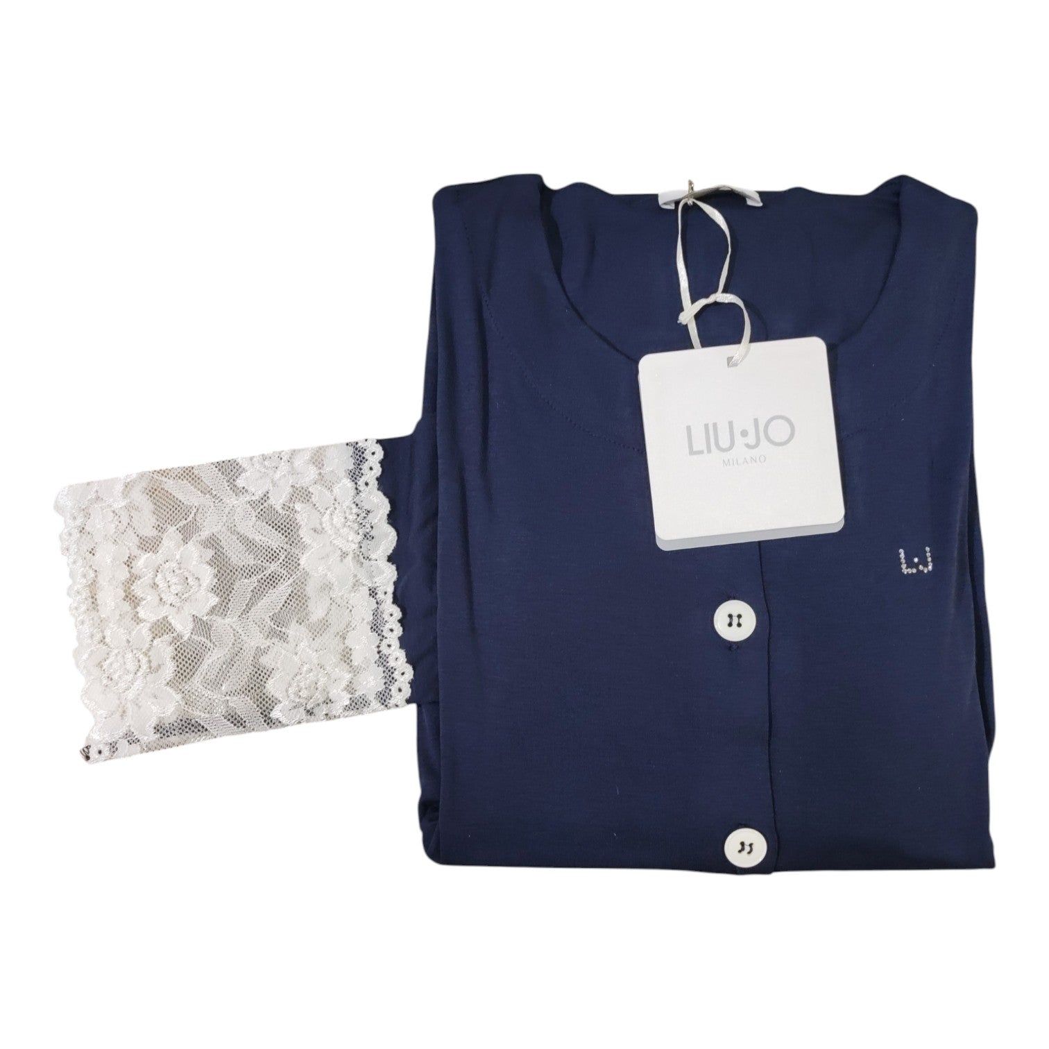 Camicia Donna Estiva DL0121 Liu Jo aperta avanti con bottoni, manica a 3/4 e inserti in pizzo