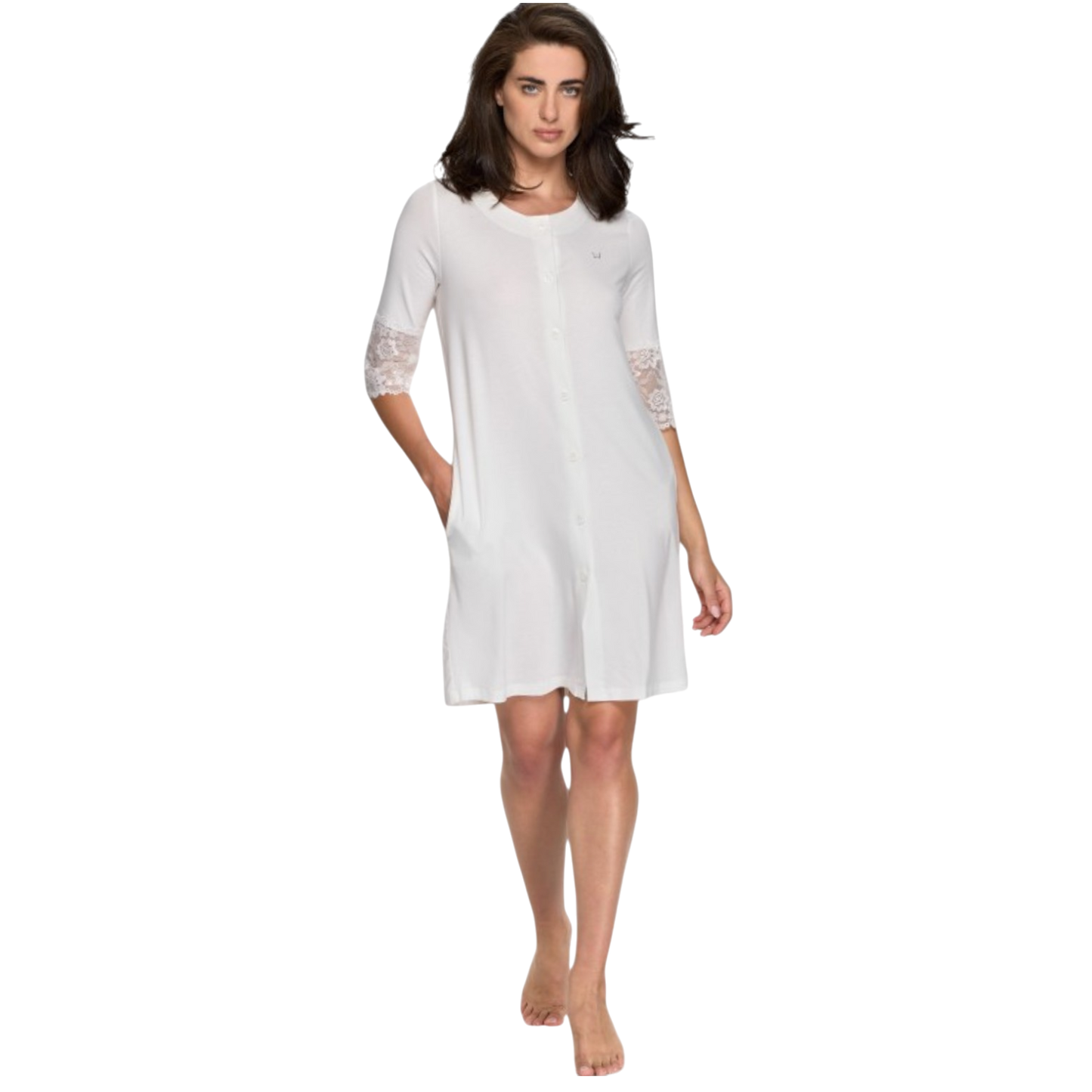 Camicia Donna Estiva DL0121 Liu Jo aperta avanti con bottoni, manica a 3/4 e inserti in pizzo