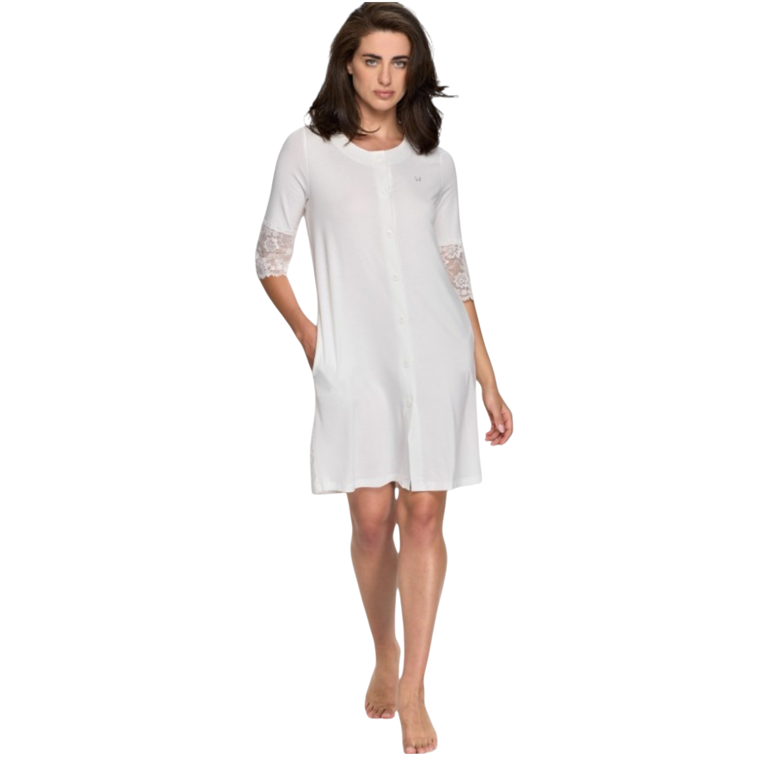 Camicia Donna Estiva DL0121 Liu Jo aperta avanti con bottoni, manica a 3/4 e inserti in pizzo