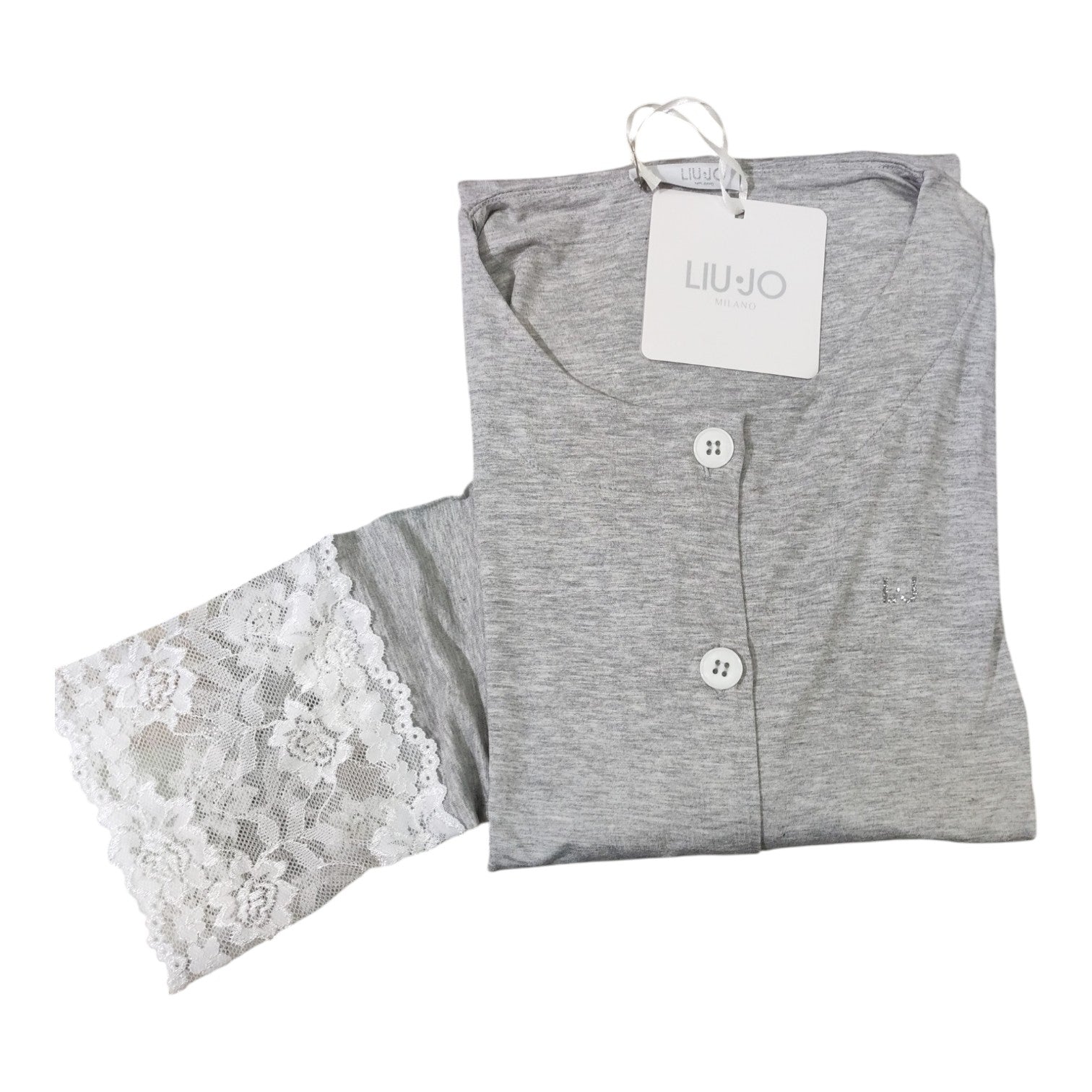Camicia Donna Estiva DL0121 Liu Jo aperta avanti con bottoni, manica a 3/4 e inserti in pizzo