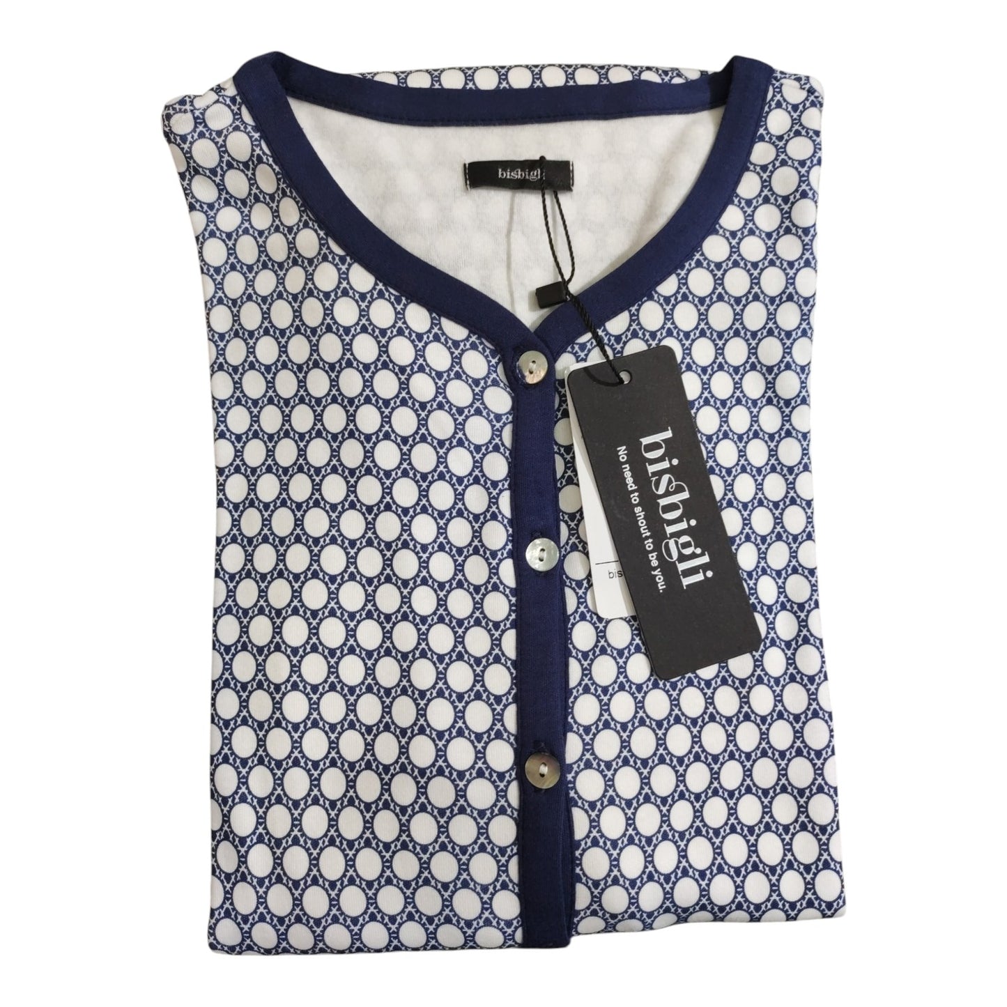 Camicia da Notte Invernale BR292254 Bisbigli da donna in 100% cotone caldo con manica lunga, apertura serafino e stampa geometrica