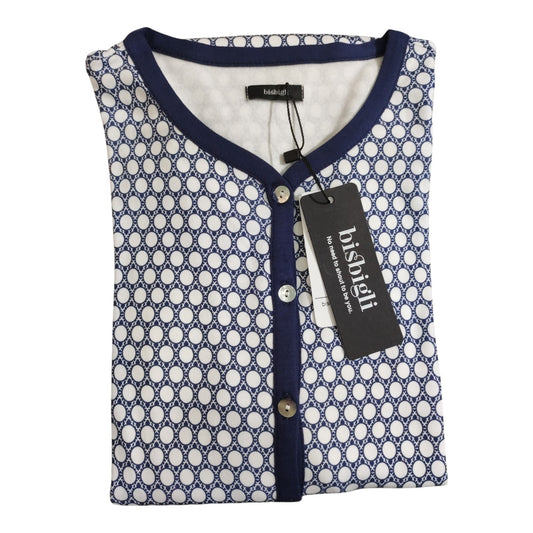 Camicia da Notte Invernale BR292254 Bisbigli da donna in 100% cotone caldo con manica lunga, apertura serafino e stampa geometrica