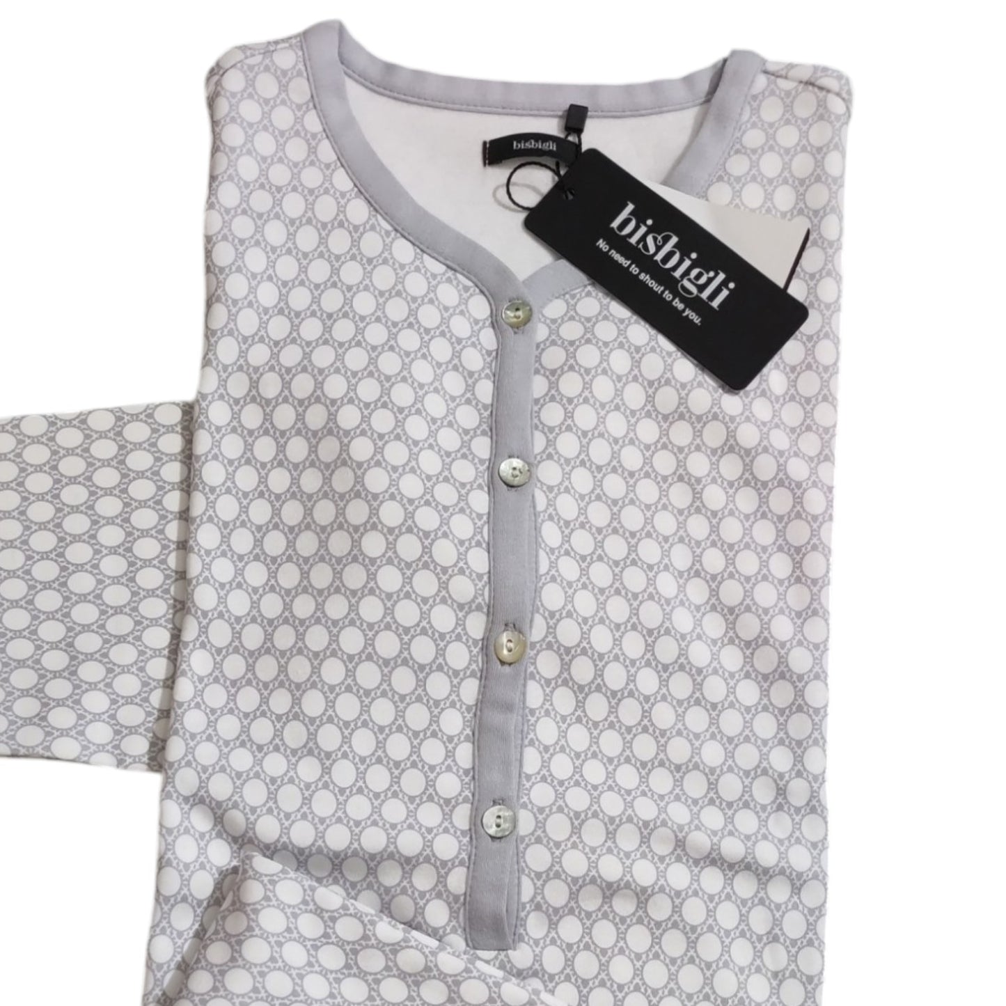 Camicia da Notte Invernale BR292254 Bisbigli da donna in 100% cotone caldo con manica lunga, apertura serafino e stampa geometrica