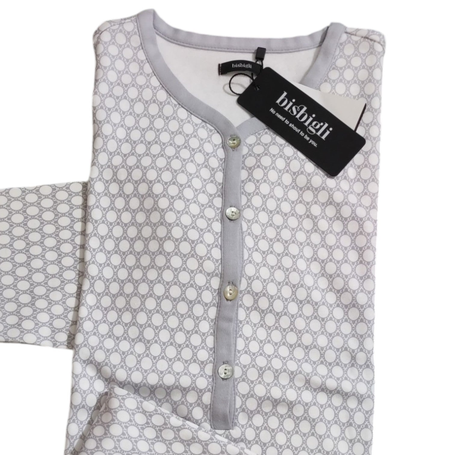 Camicia da Notte Invernale BR292254 Bisbigli da donna in 100% cotone caldo con manica lunga, apertura serafino e stampa geometrica