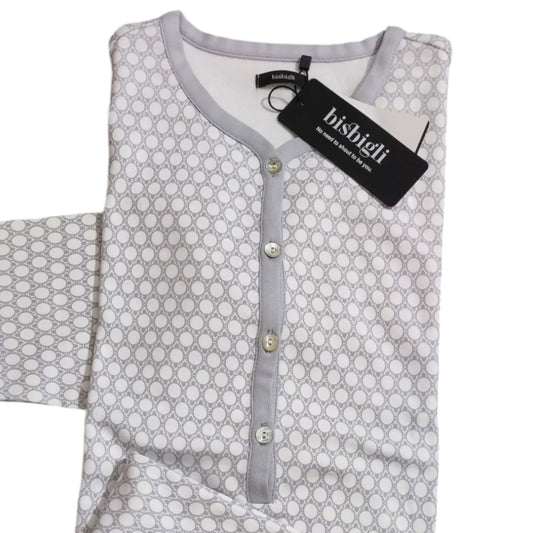 Camicia da Notte Invernale BR292254 Bisbigli da donna in 100% cotone caldo con manica lunga, apertura serafino e stampa geometrica