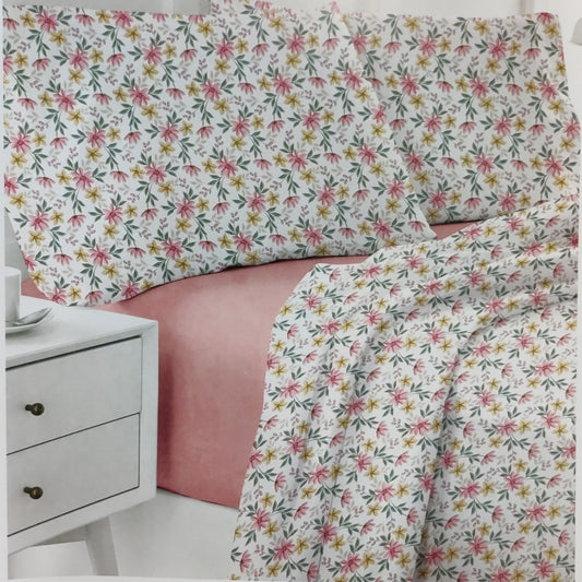 Completo Lenzuola 2 Posti Sia Daylight colore cipria in cotone con fantasia floreale