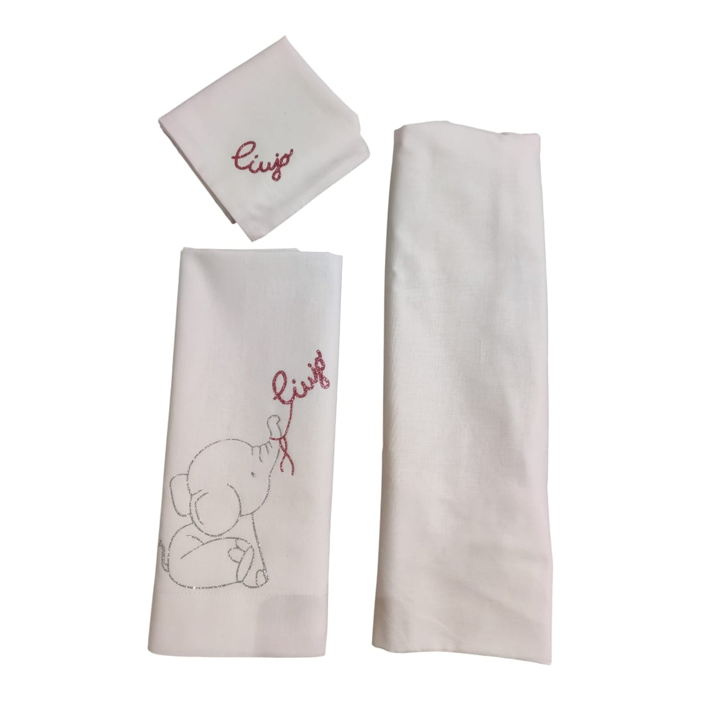 Completo lenzuolo culla Elefantino BL660C Liu Jo Baby con ricamo elefantino e logo Liu Jo dal design delicato