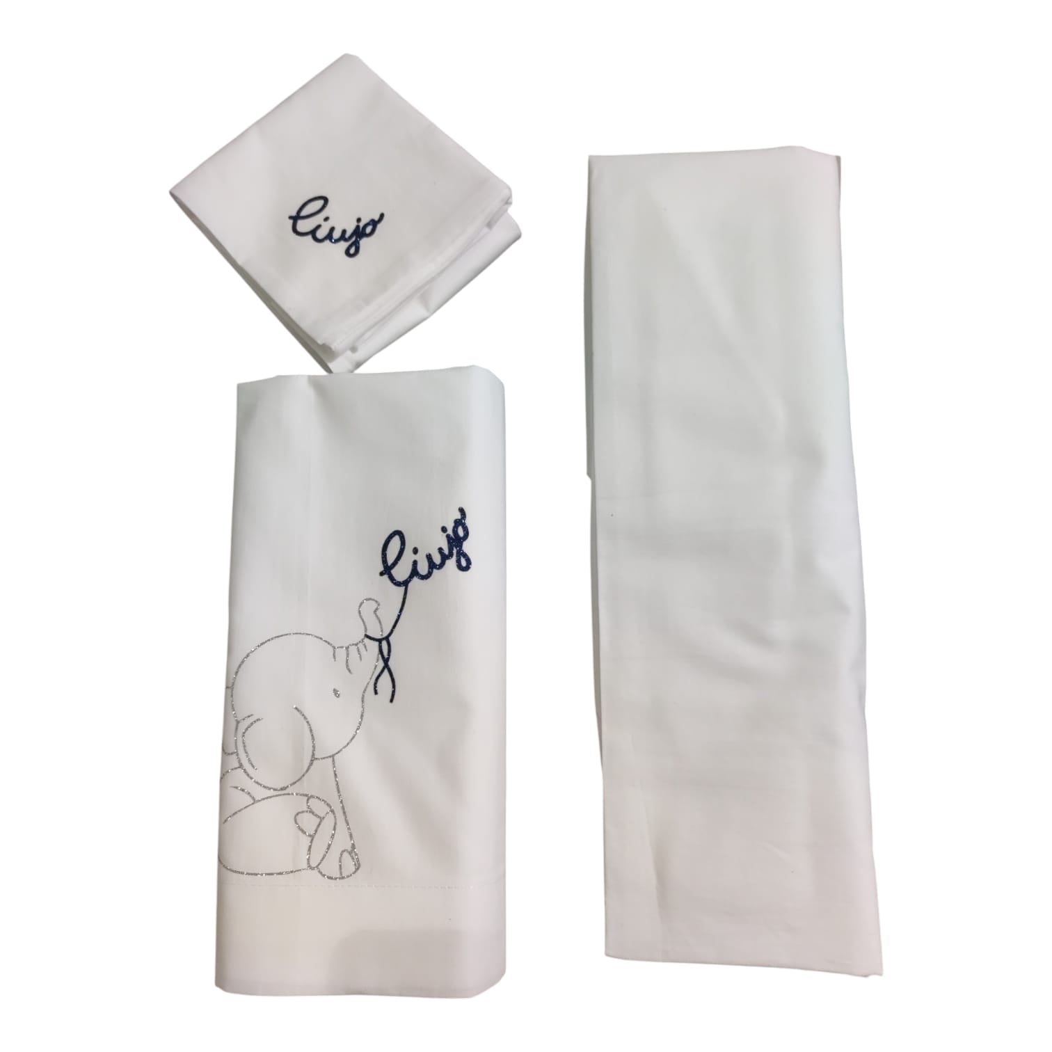 Completo lenzuolo culla Elefantino BL660C Liu Jo Baby con ricamo elefantino e logo Liu Jo dal design delicato