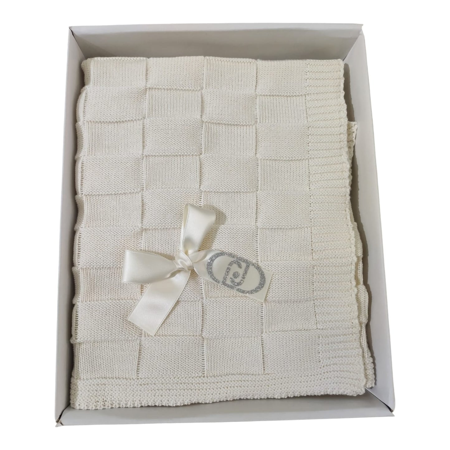 Copertina scialletto culla passeggino Quadrati BL593B Liu Jo in cotone morbida ed elegante per neonato