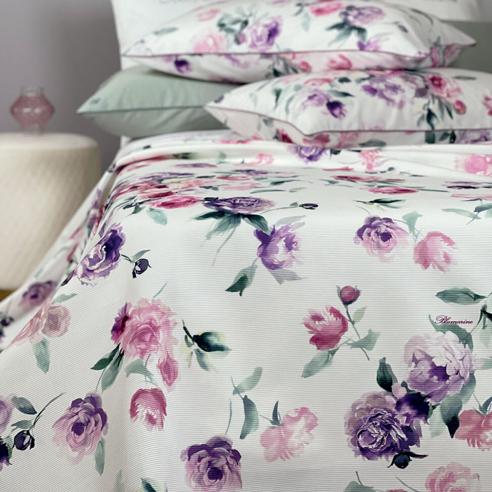 Copriletto 2 posti Biancofiore Blumarine 270x270 in piquet ottoman stampato all-over 100% cotone non trapuntato