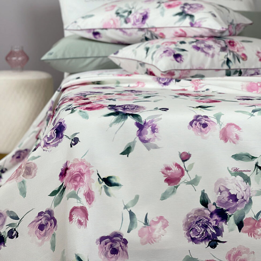 Copriletto 2 posti Biancofiore Blumarine 270x270 in piquet ottoman stampato all-over 100% cotone non trapuntato