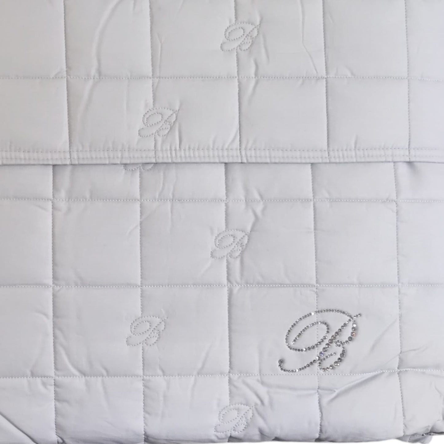 Trapuntino 2 posti Blu Valentina Blumarine 270x270 in percalle di cotone tinta unita con logo in cristalli Swarovski