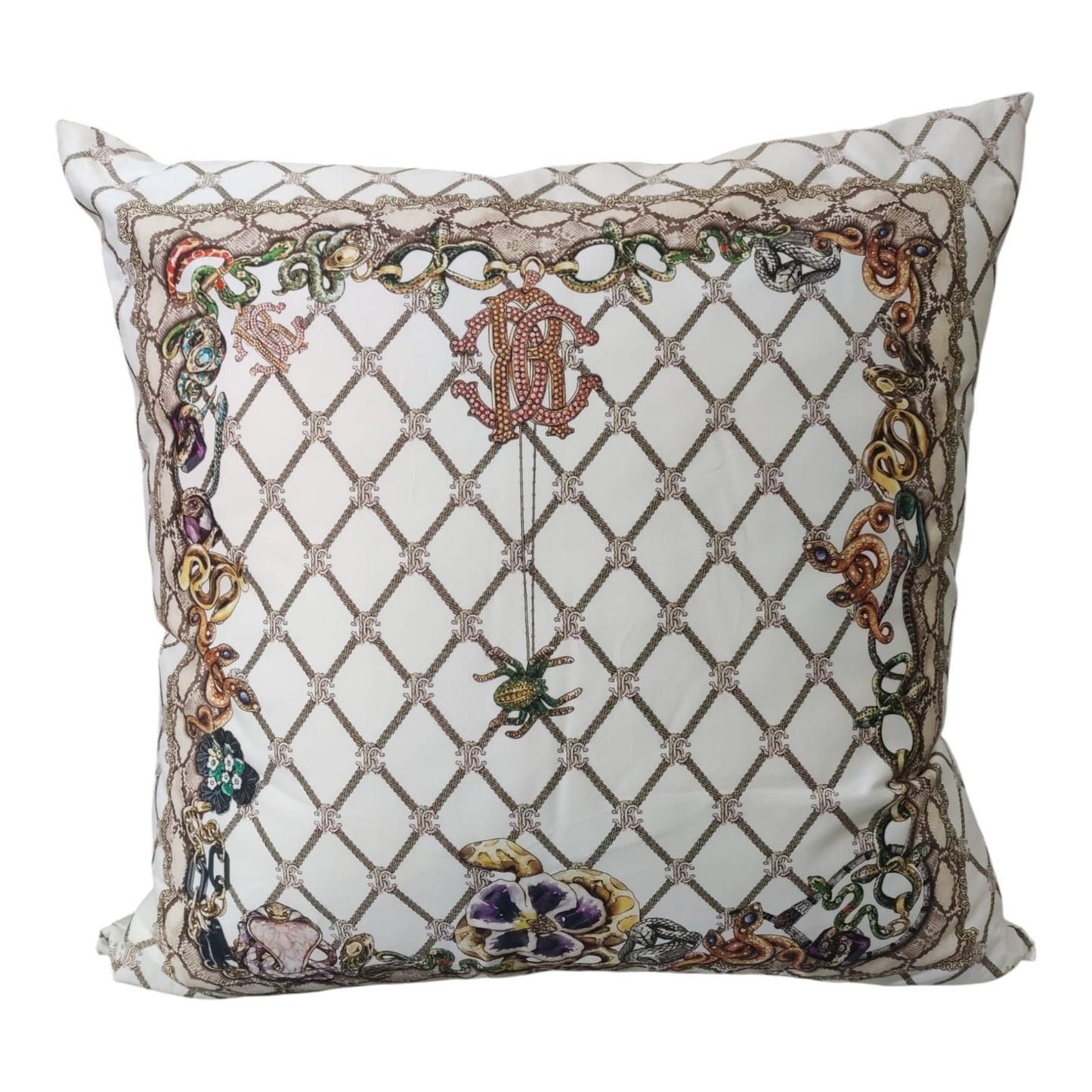 Cuscino arredo 60x60 Spider Roberto Cavalli in raso elegante design lusso decorazione casa raffinata