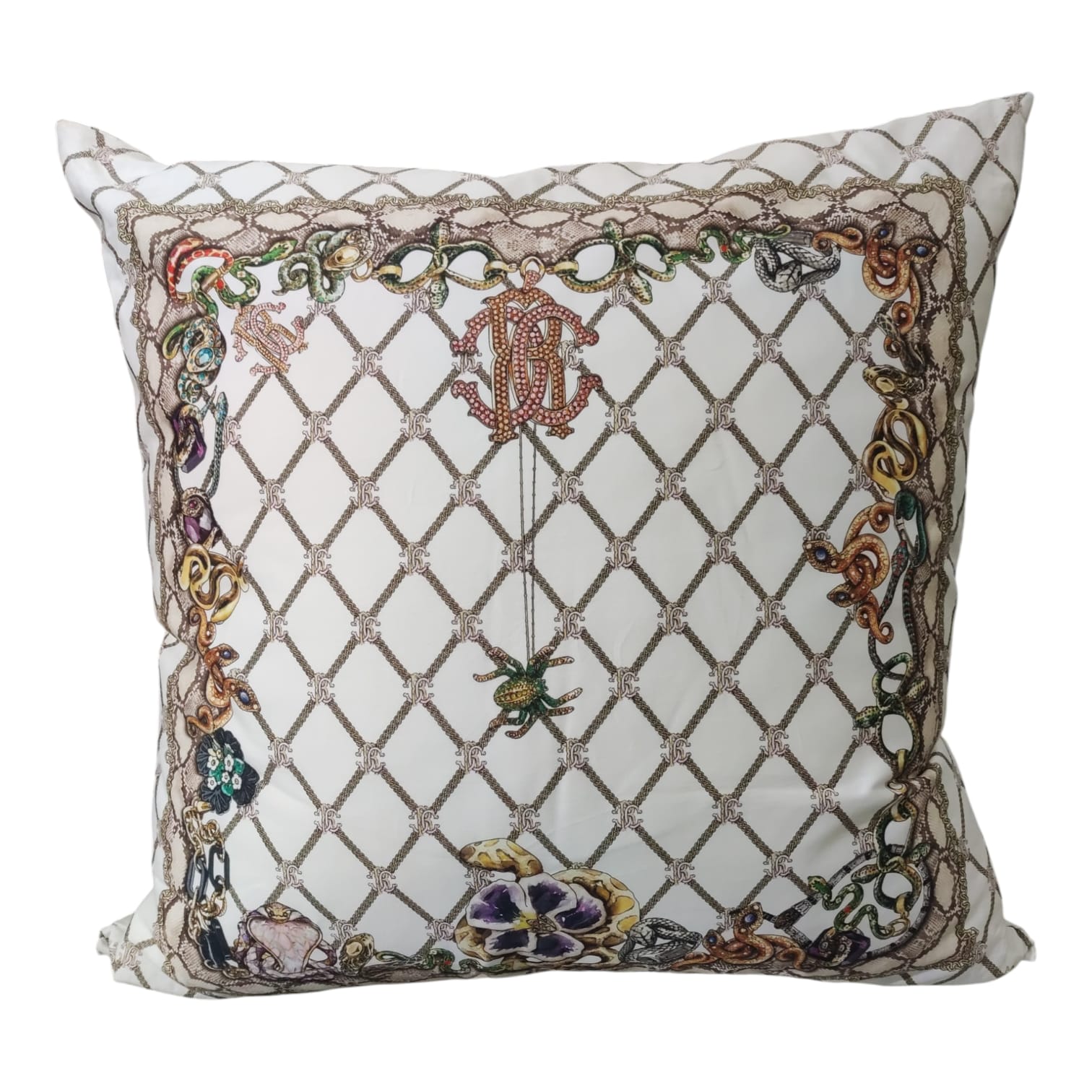 Cuscino arredo 60x60 Spider Roberto Cavalli in raso elegante design lusso decorazione casa raffinata