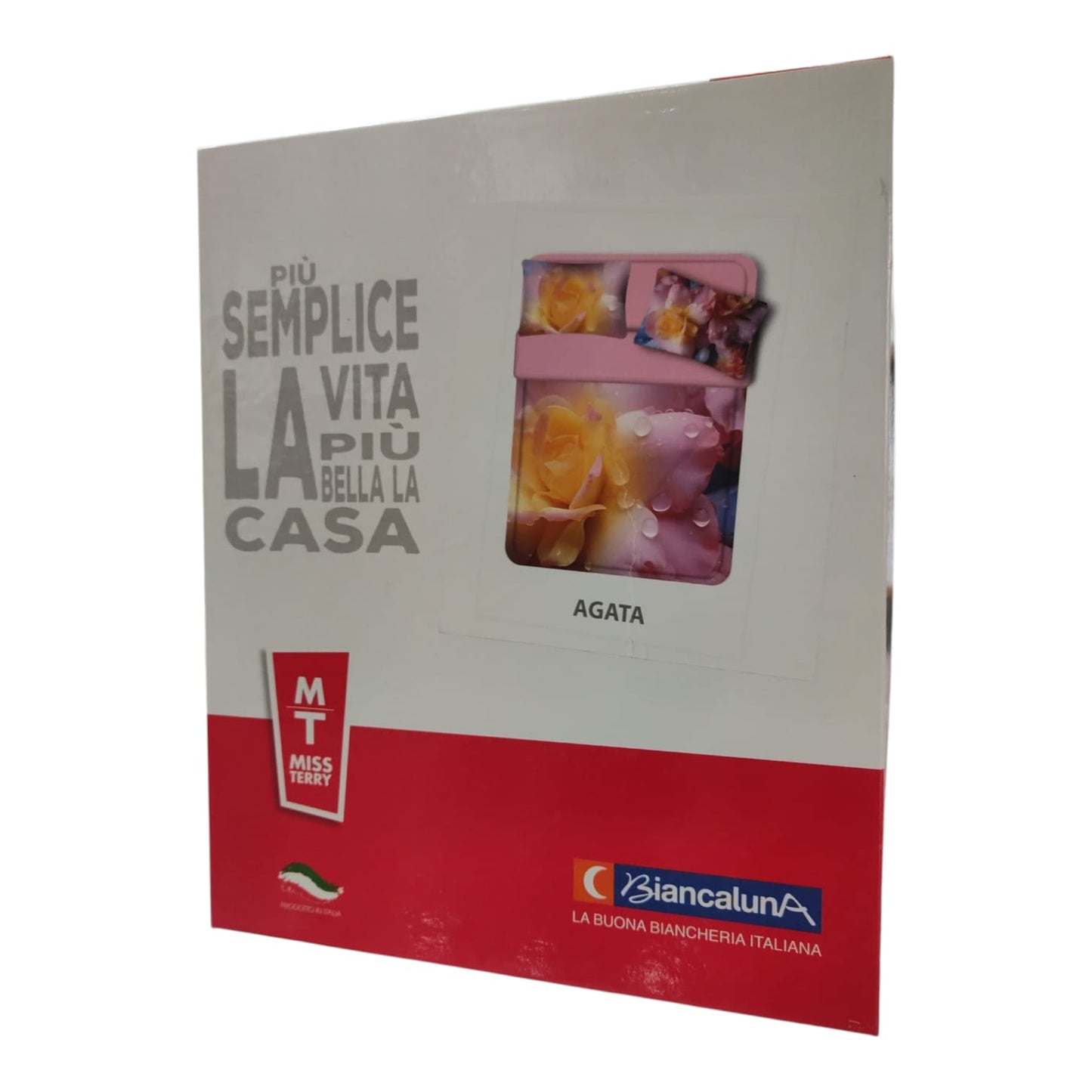 Completo lenzuola effetto copriletto Agata Biancaluna due posti elegante biancheria casa matrimoniale di qualità