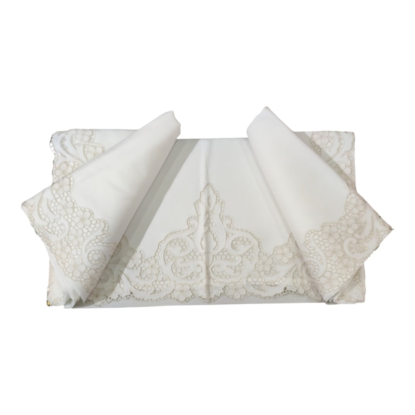 Parure 2 posti J28 Medì in puro lino con lavorazione intaglio elegante per letto matrimoniale