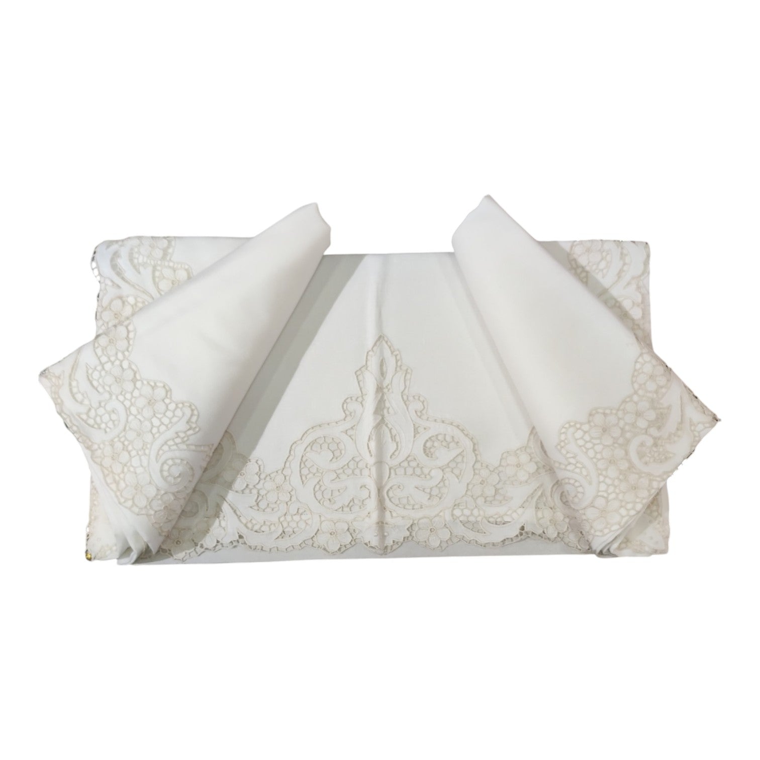 Parure 2 posti J28 Medì in puro lino con lavorazione intaglio elegante per letto matrimoniale