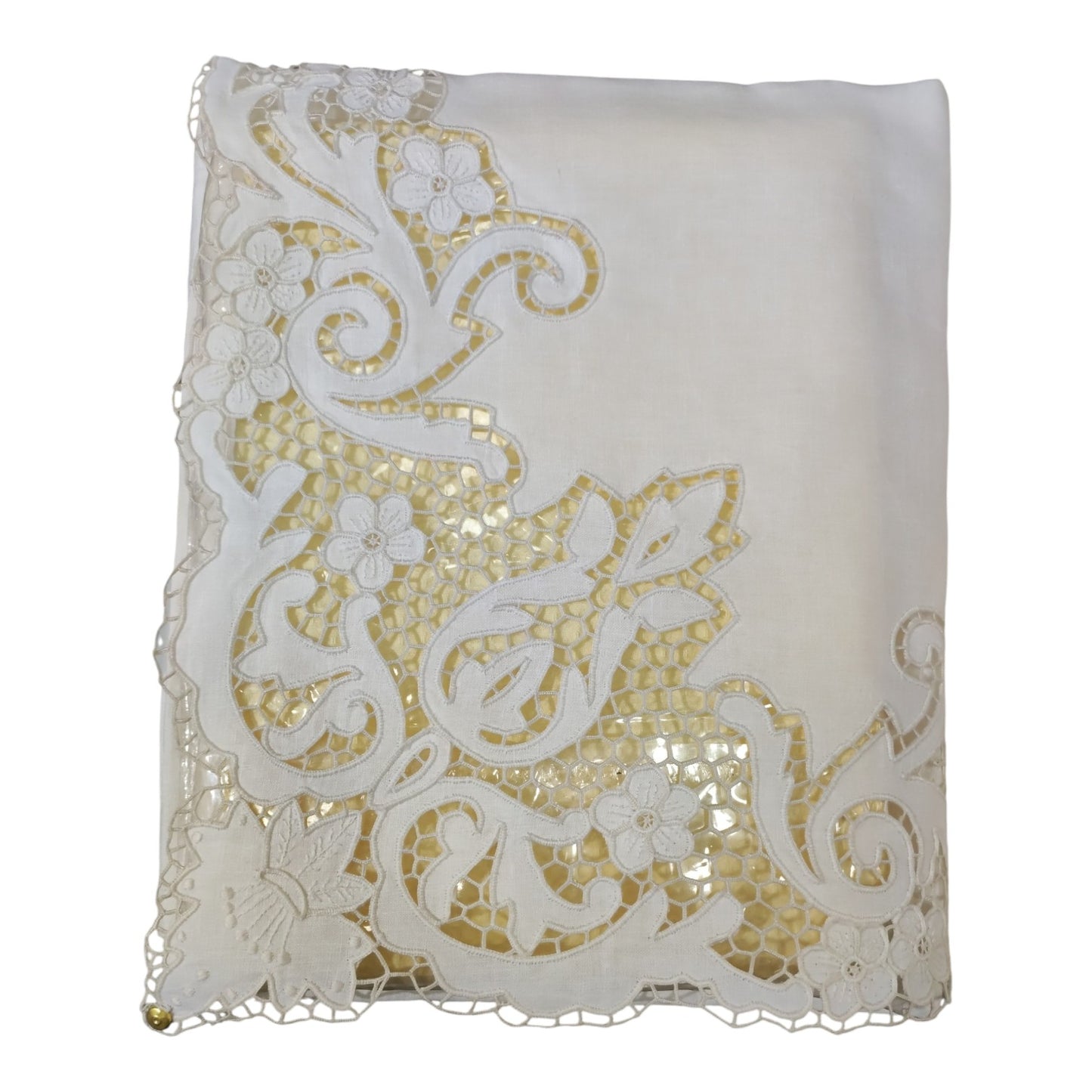 Parure 2 posti J28 Medì in puro lino con lavorazione intaglio elegante per letto matrimoniale
