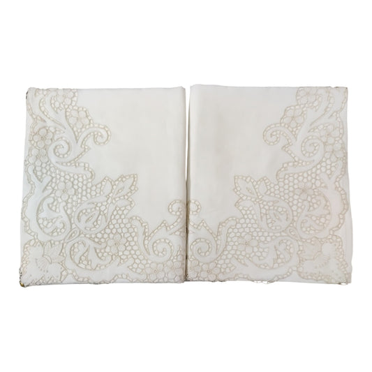 Parure 2 posti J28 Medì in puro lino con lavorazione intaglio elegante per letto matrimoniale
