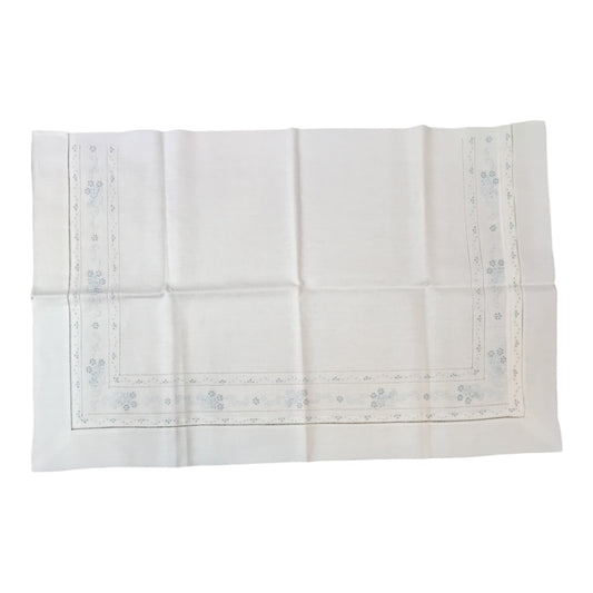 Parure 2 posti NB691LZM Bellavia Linen Collection in lino bianco con ricamo celeste per letto matrimoniale