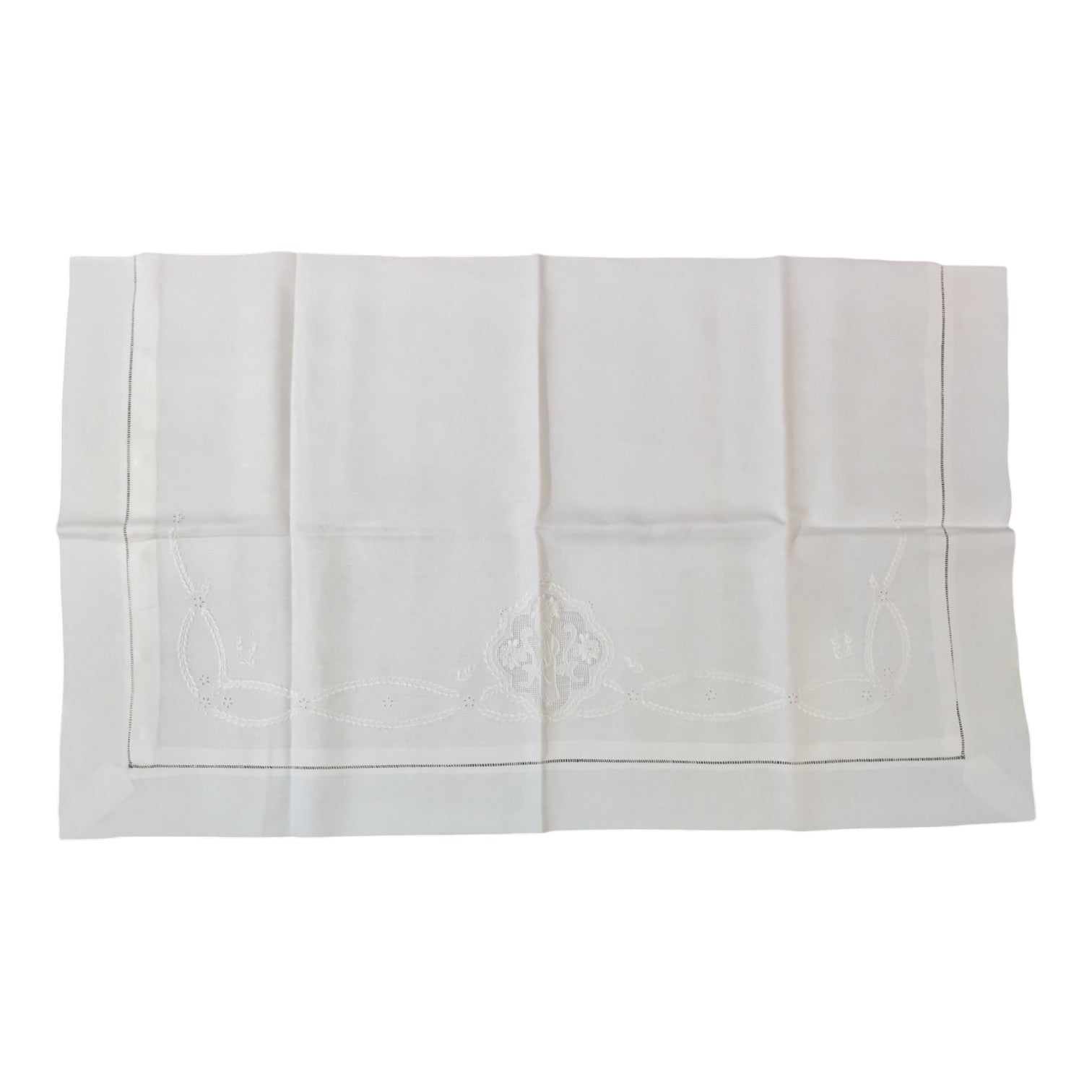 Parure Letto Matrimoniale in Puro Lino Ricamata U7 Broderie confezionata su tessuto Bellora con elegante ricamo tono su tono