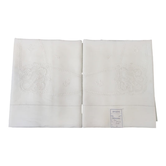 Parure Letto Matrimoniale in Puro Lino Ricamata U7 Broderie confezionata su tessuto Bellora con elegante ricamo tono su tono