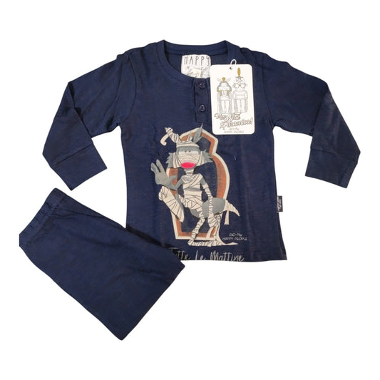Pigiama bambino e ragazzo H4561 Happy People in 100% cotone con maglia a manica lunga stampata e pantalone lungo coordinato