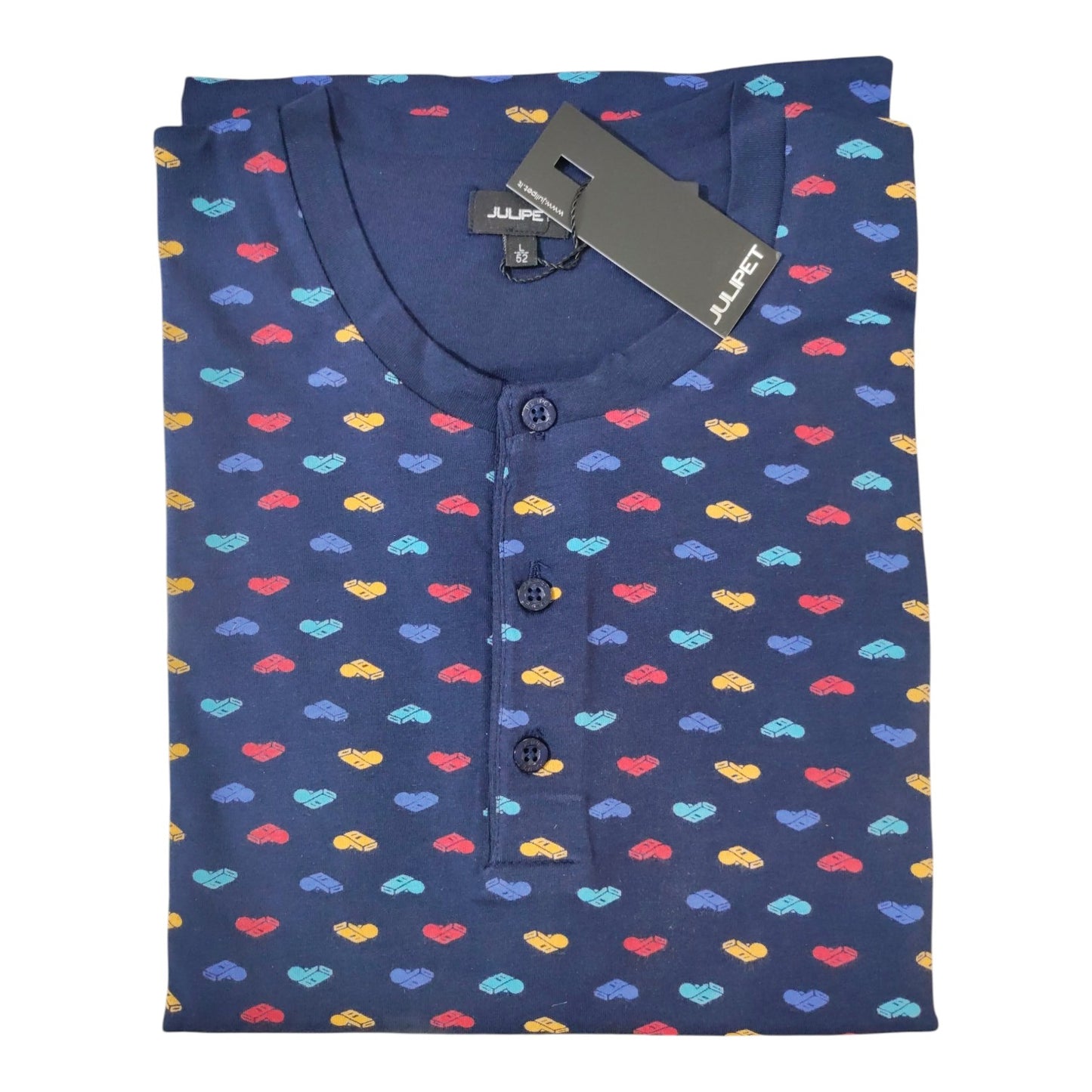 Pigiama uomo estivo Marene JAC493 Julipet corto serafino in jersey 100% cotone con maglia fantasia e pantalone corto tinta unita