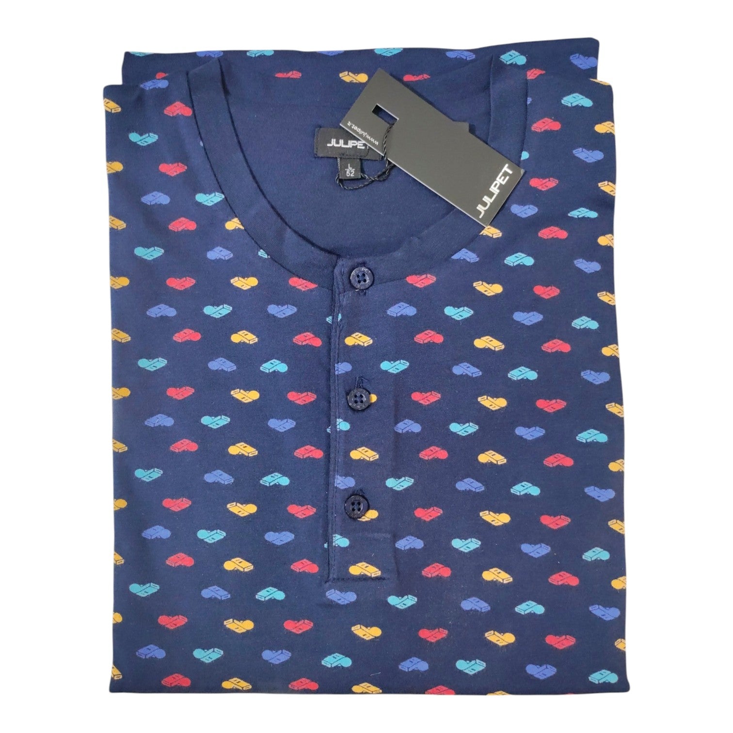 Pigiama uomo estivo Marene JAC493 Julipet corto serafino in jersey 100% cotone con maglia fantasia e pantalone corto tinta unita