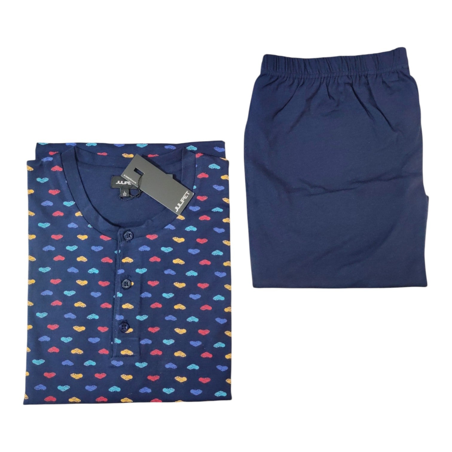 Pigiama uomo estivo Marene JAC493 Julipet corto serafino in jersey 100% cotone con maglia fantasia e pantalone corto tinta unita